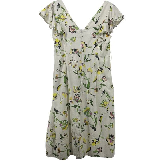 Tanya Taylor Size 8 Inez Dress‎ Linen Blend Floral Ruffle Flutter Sleeves Cream - Picture 9 of 12